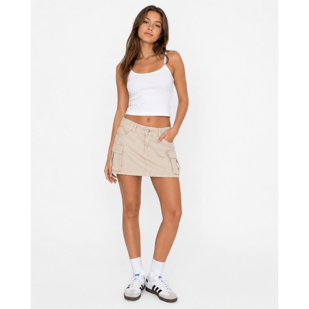 HM Kids Tan Cargo Mini Skirt Size S Beige Cotton Utility Twill Y2K Style‎